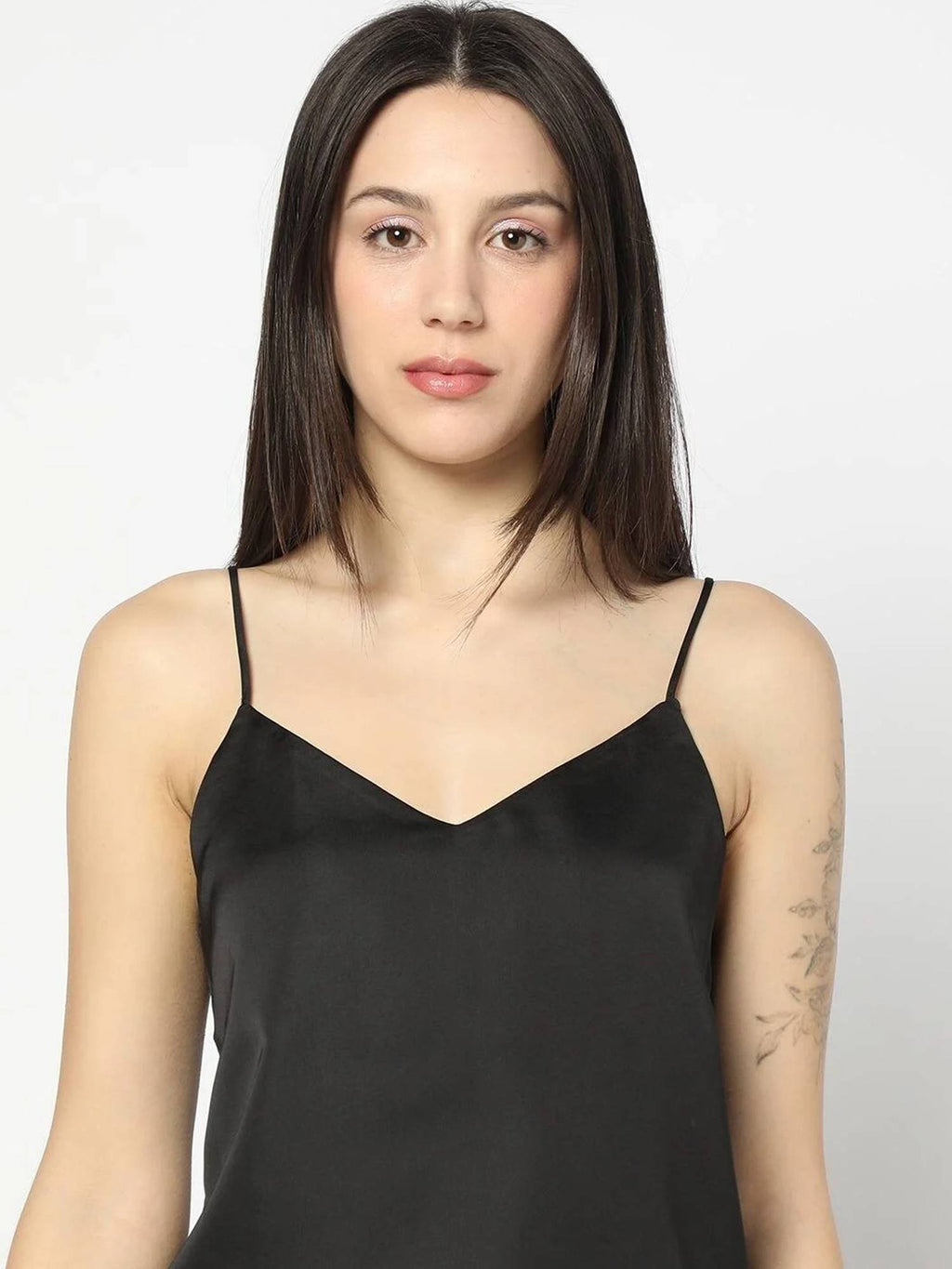 Women's Black V-Neck Shoulder-Straps Cami Top | TT98 - view 7