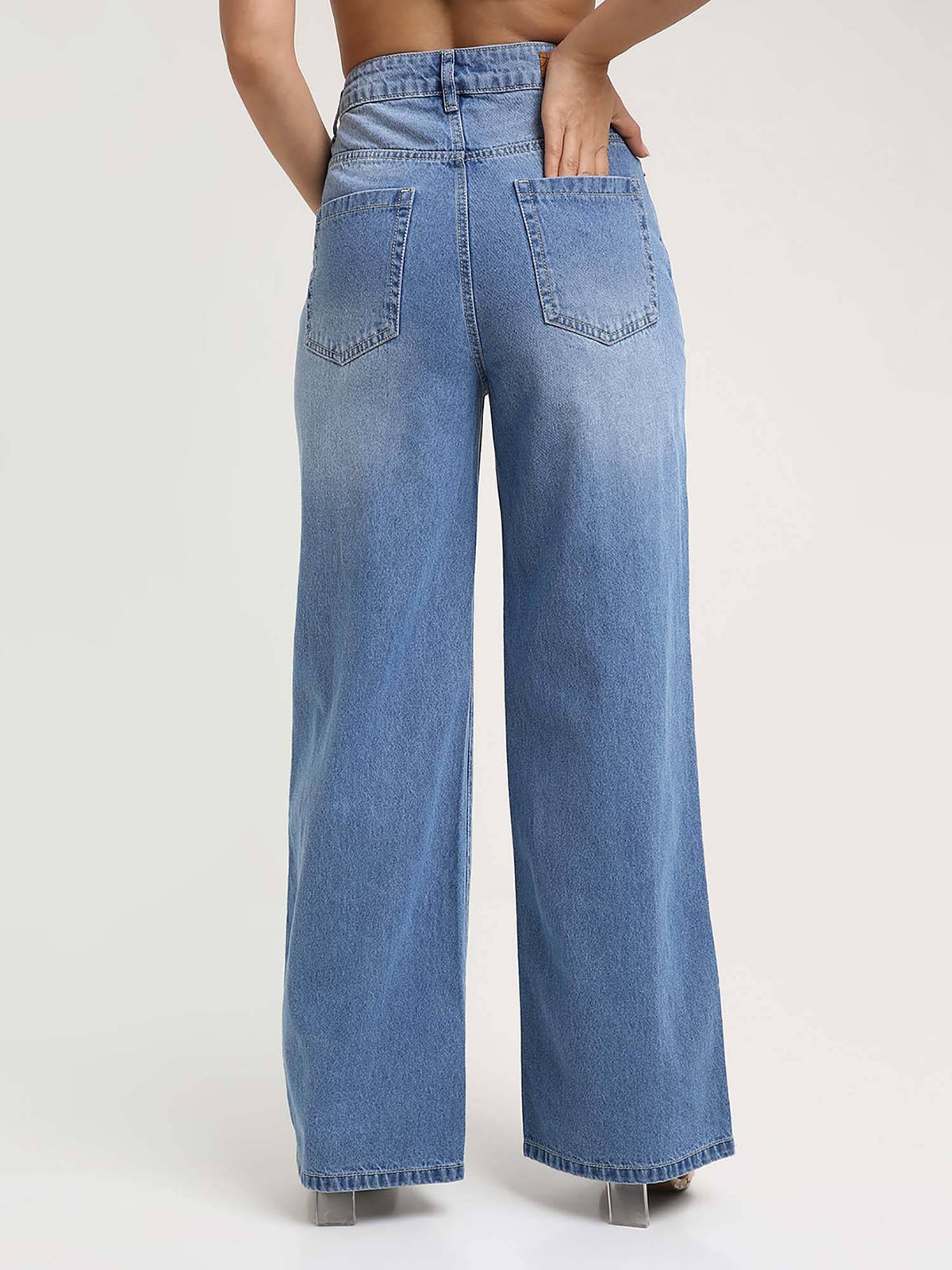 Women Light Blue Floral Embroidered Wide Leg Jeans | WL90 - view 2