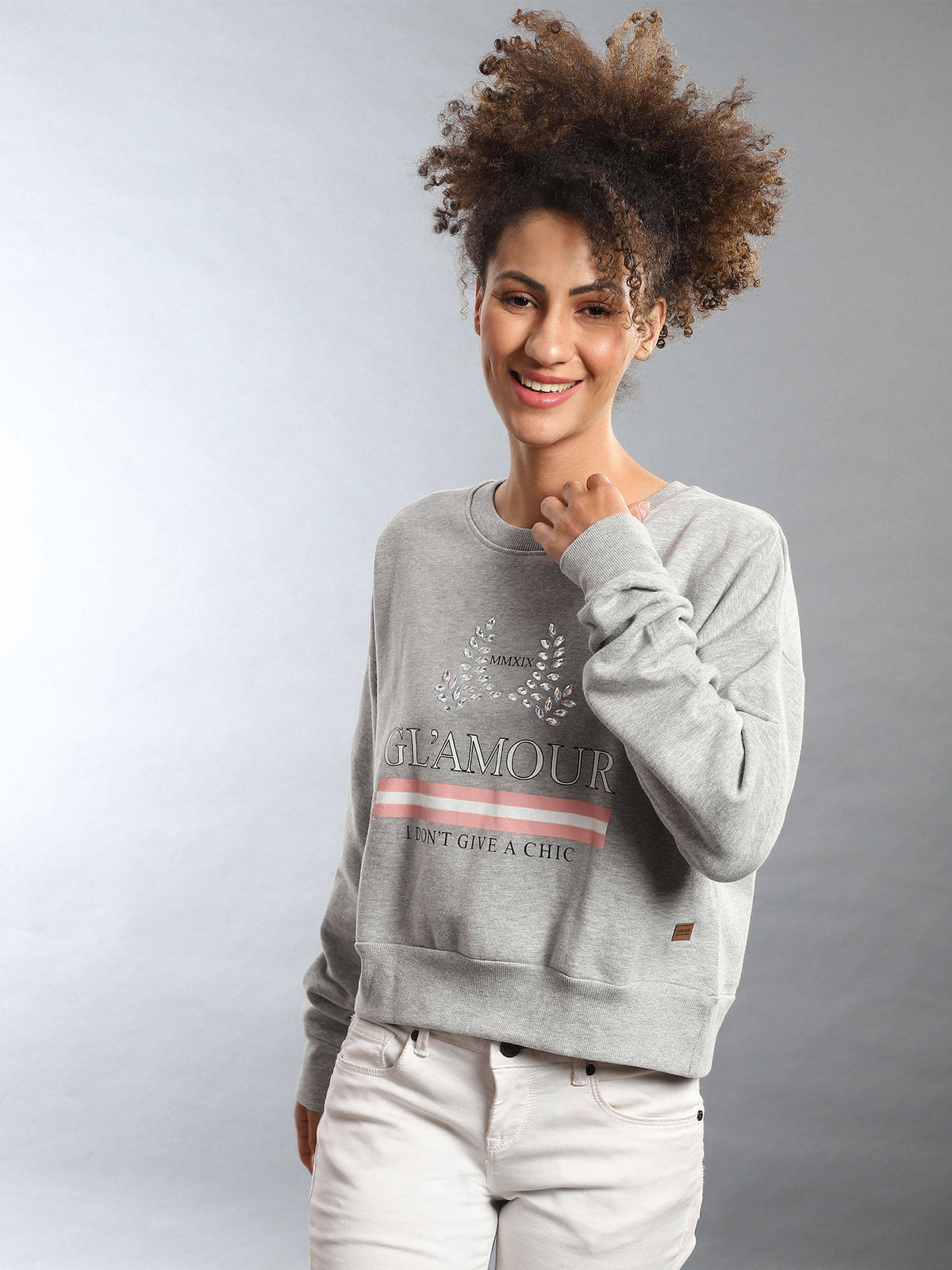 Grey Women Solid Stylish Casual Sweatshirts | SS90 - view 2