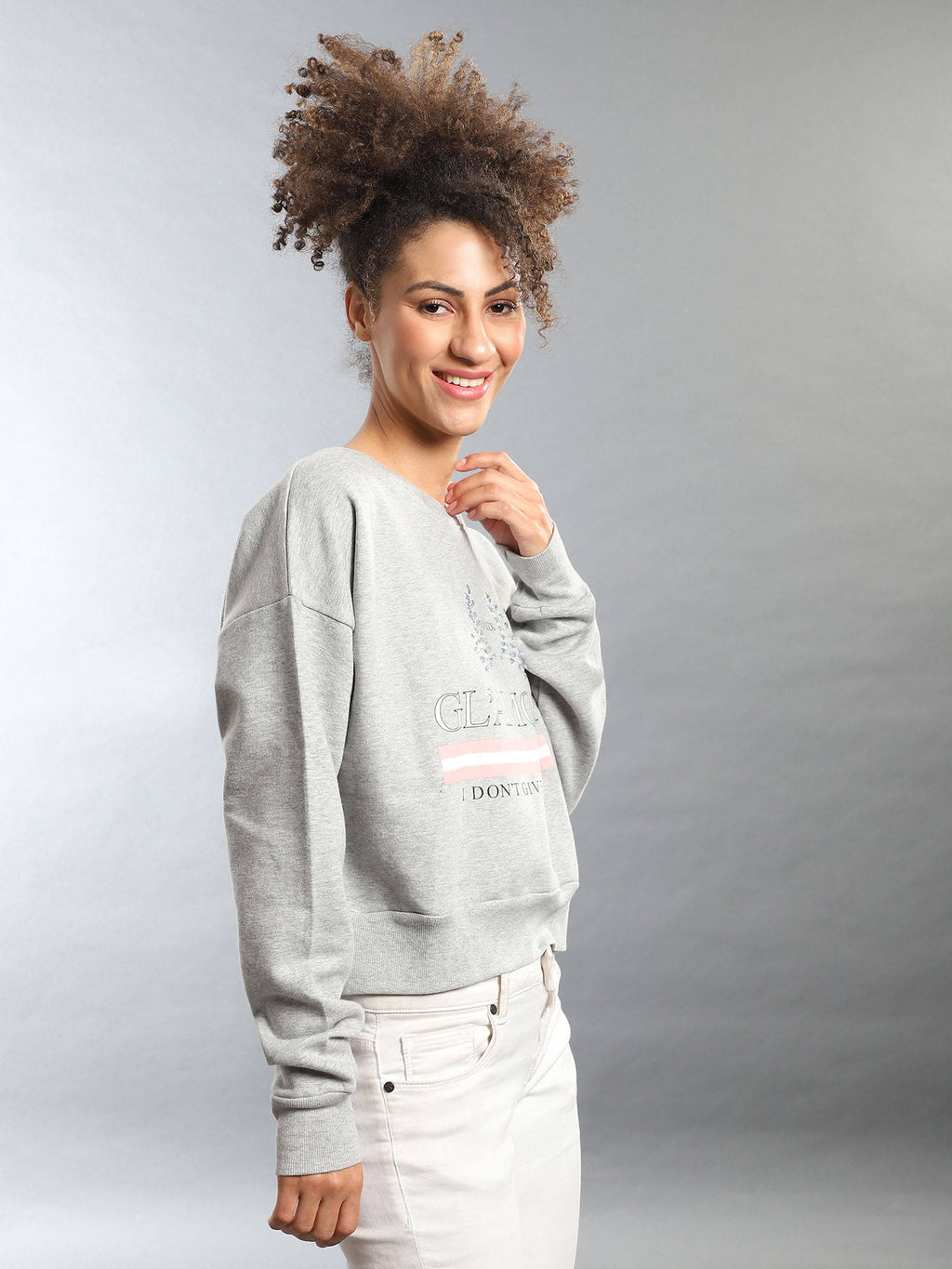 Grey Women Solid Stylish Casual Sweatshirts | SS90 - view 3