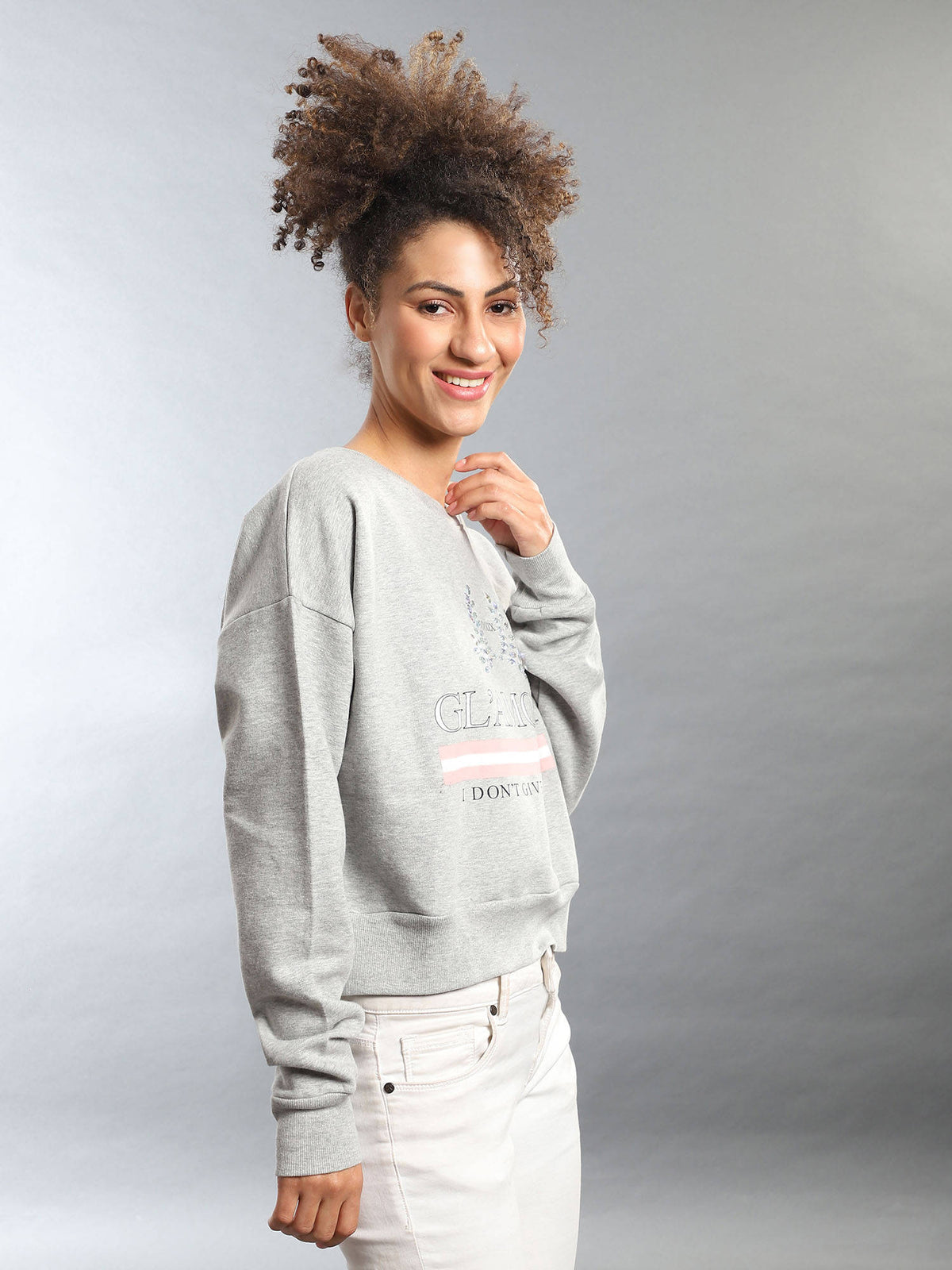 Grey Women Solid Stylish Casual Sweatshirts | SS90 - view 3