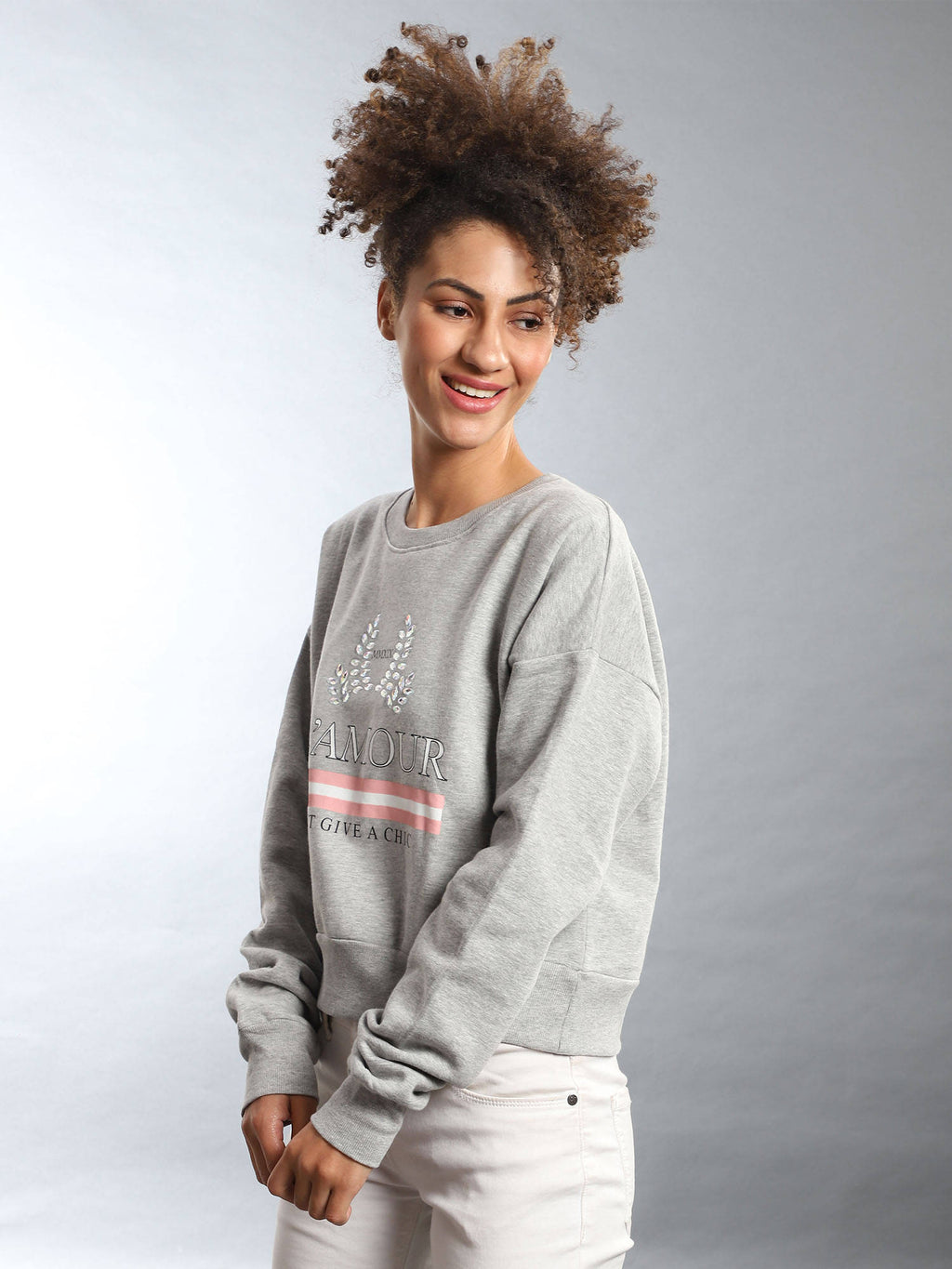 Grey Women Solid Stylish Casual Sweatshirts | SS90 - view 4