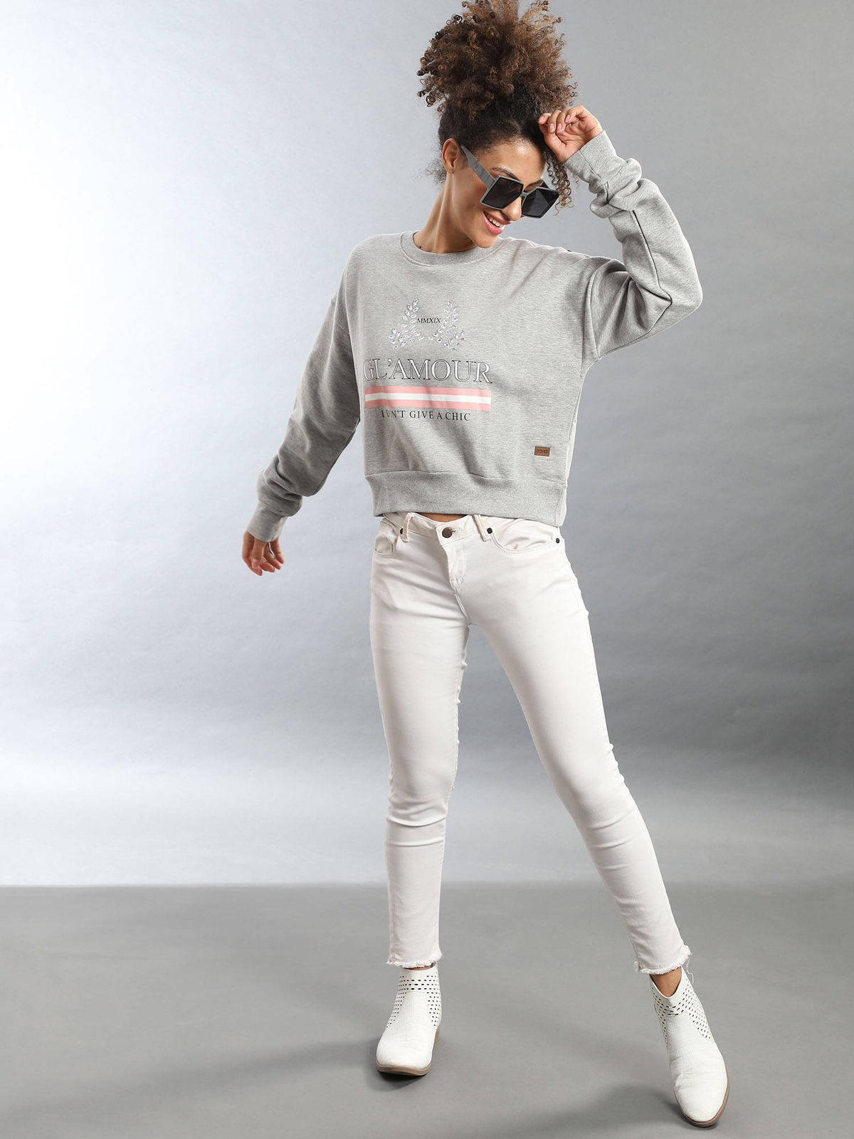 Grey Women Solid Stylish Casual Sweatshirts | SS90 - view 6