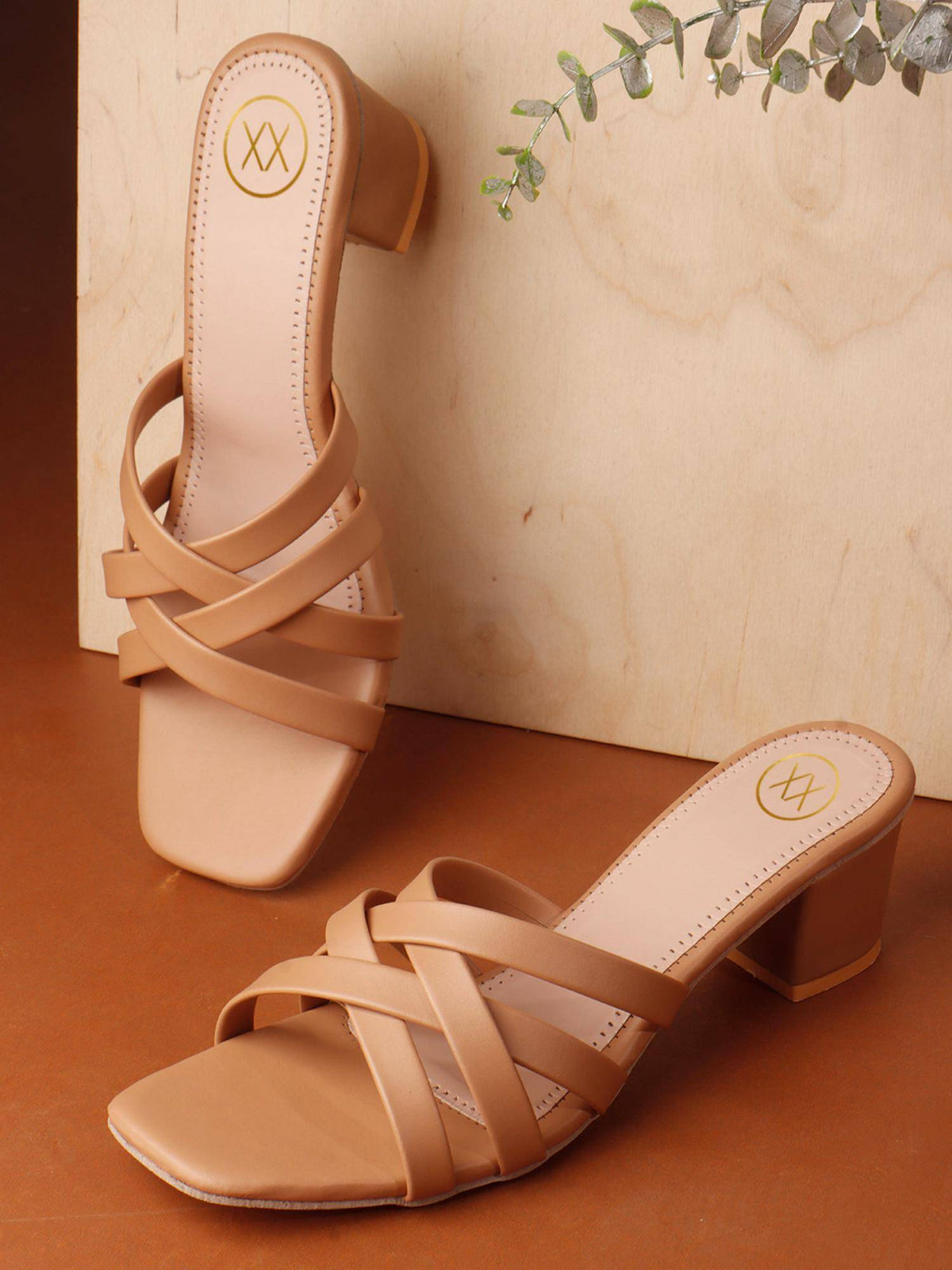 Women Embellished Cross Straps Block Heel Sandals - Brown | H78 - view 13