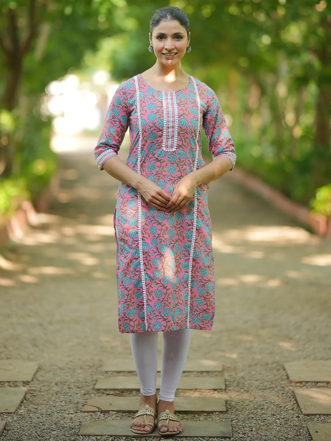 Libas Pink Printed Cotton Straight Kurta