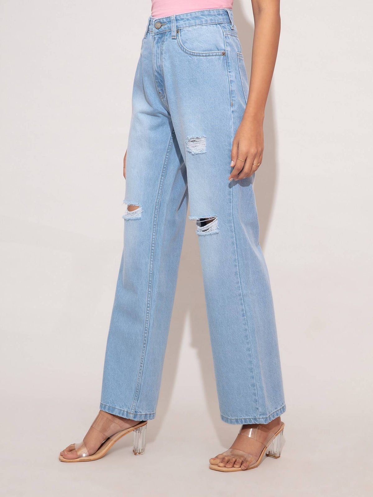 Cindy Ice Wash Wide Leg Ripped Denim | WL90 - view 3