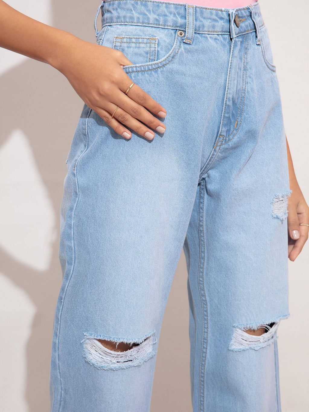 Cindy Ice Wash Wide Leg Ripped Denim | WL90 - view 5