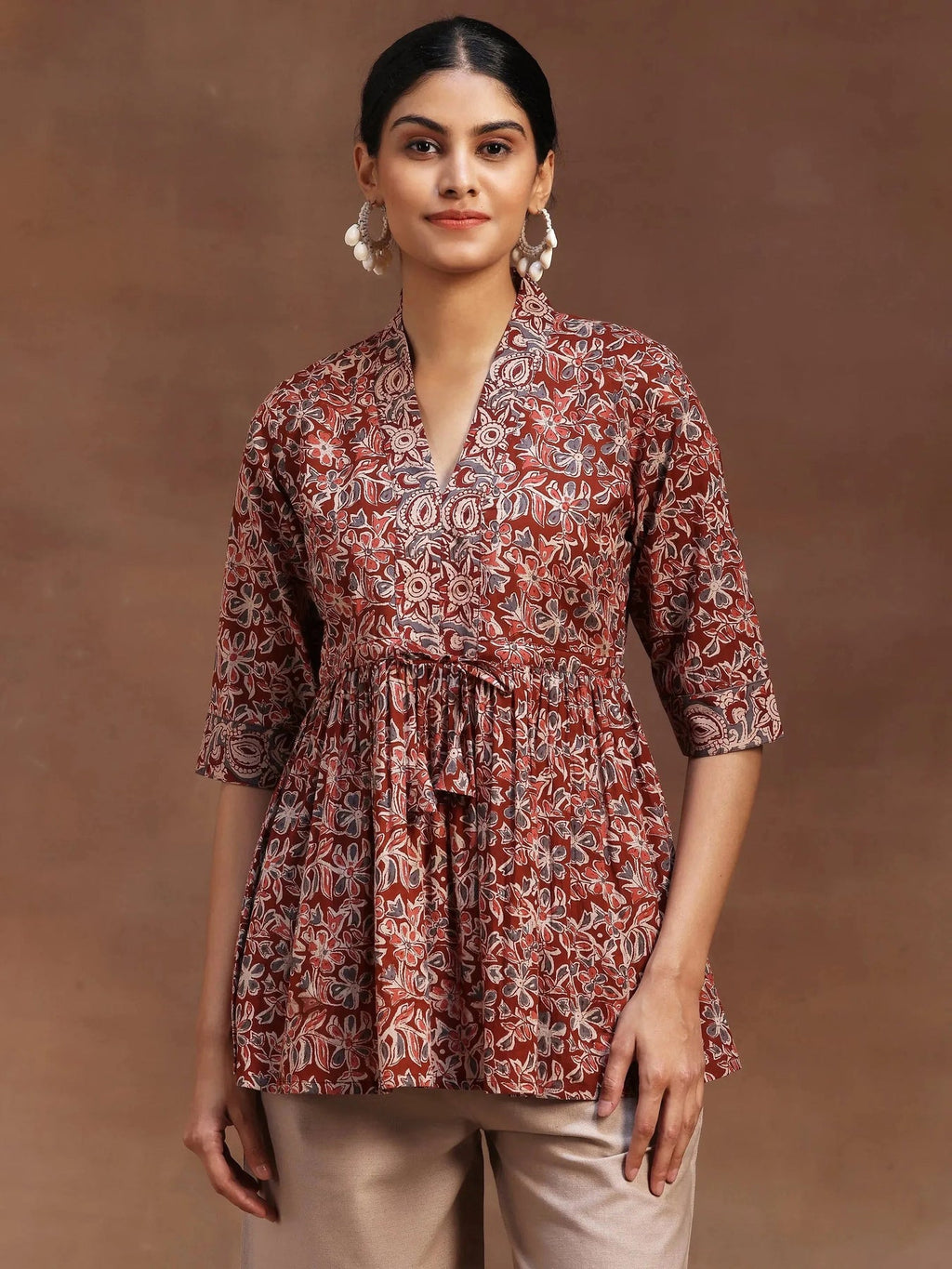 Libas Rust Printed Cotton A-Line Kurti P23