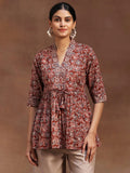 Libas Rust Printed Cotton A-Line Kurti P23