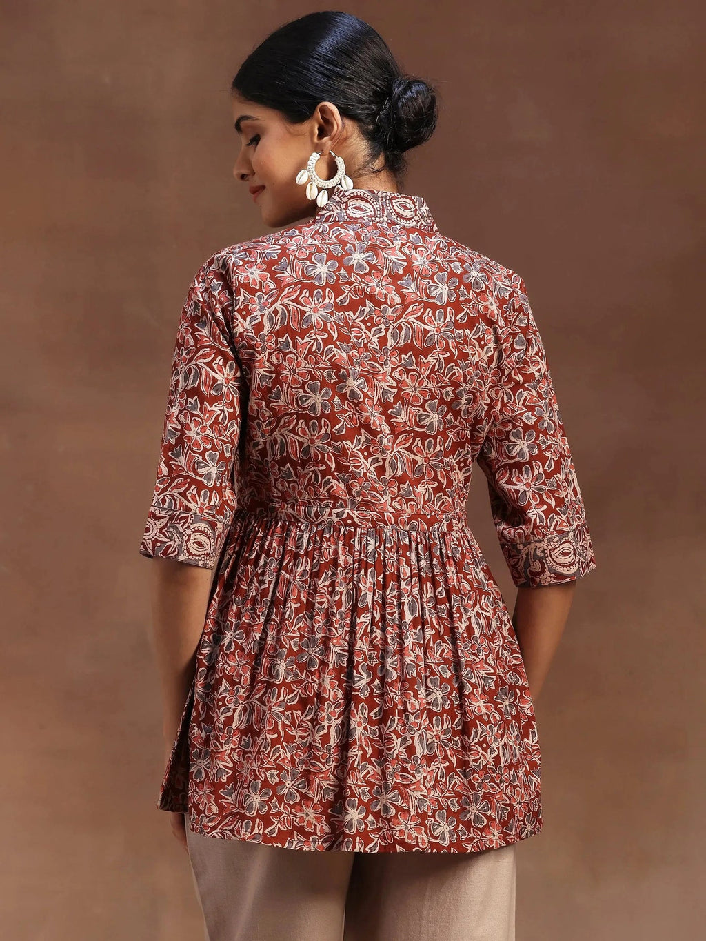 Libas Rust Printed Cotton A-Line Kurti P23
