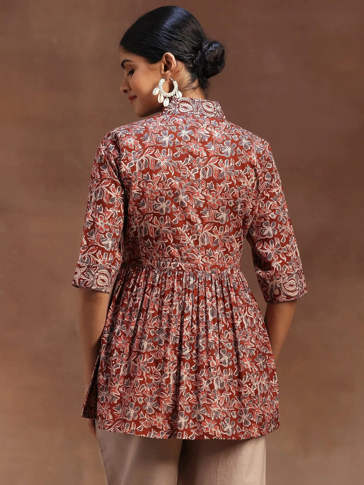 Libas Rust Printed Cotton A-Line Kurti P23