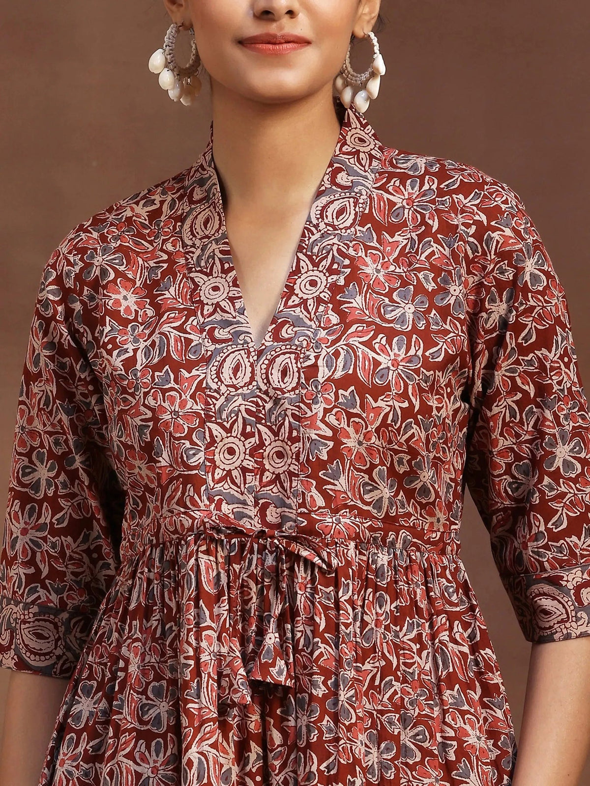 Libas Rust Printed Cotton A-Line Kurti P23