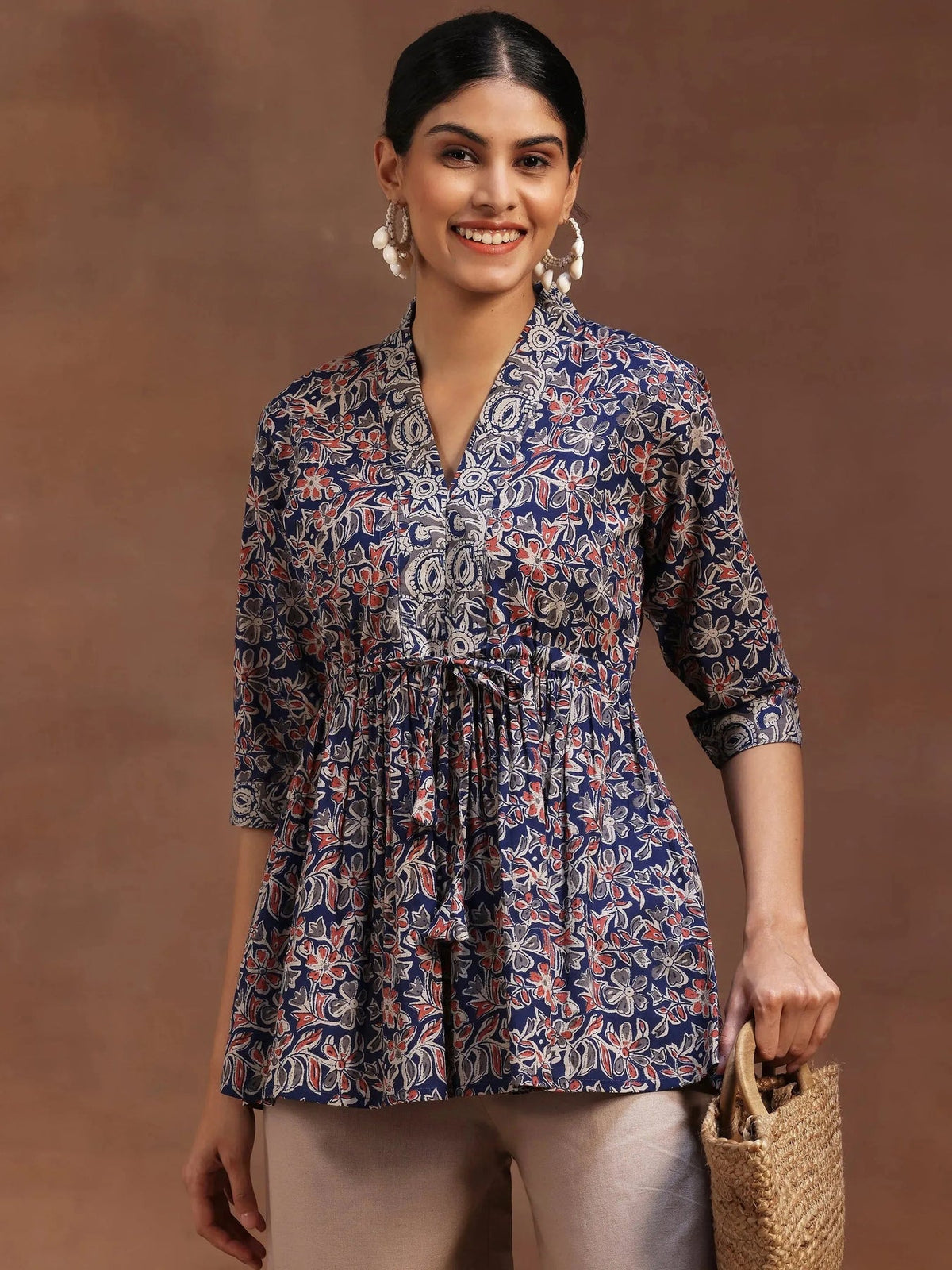 Libas Blue Printed Cotton A-Line Kurti P23