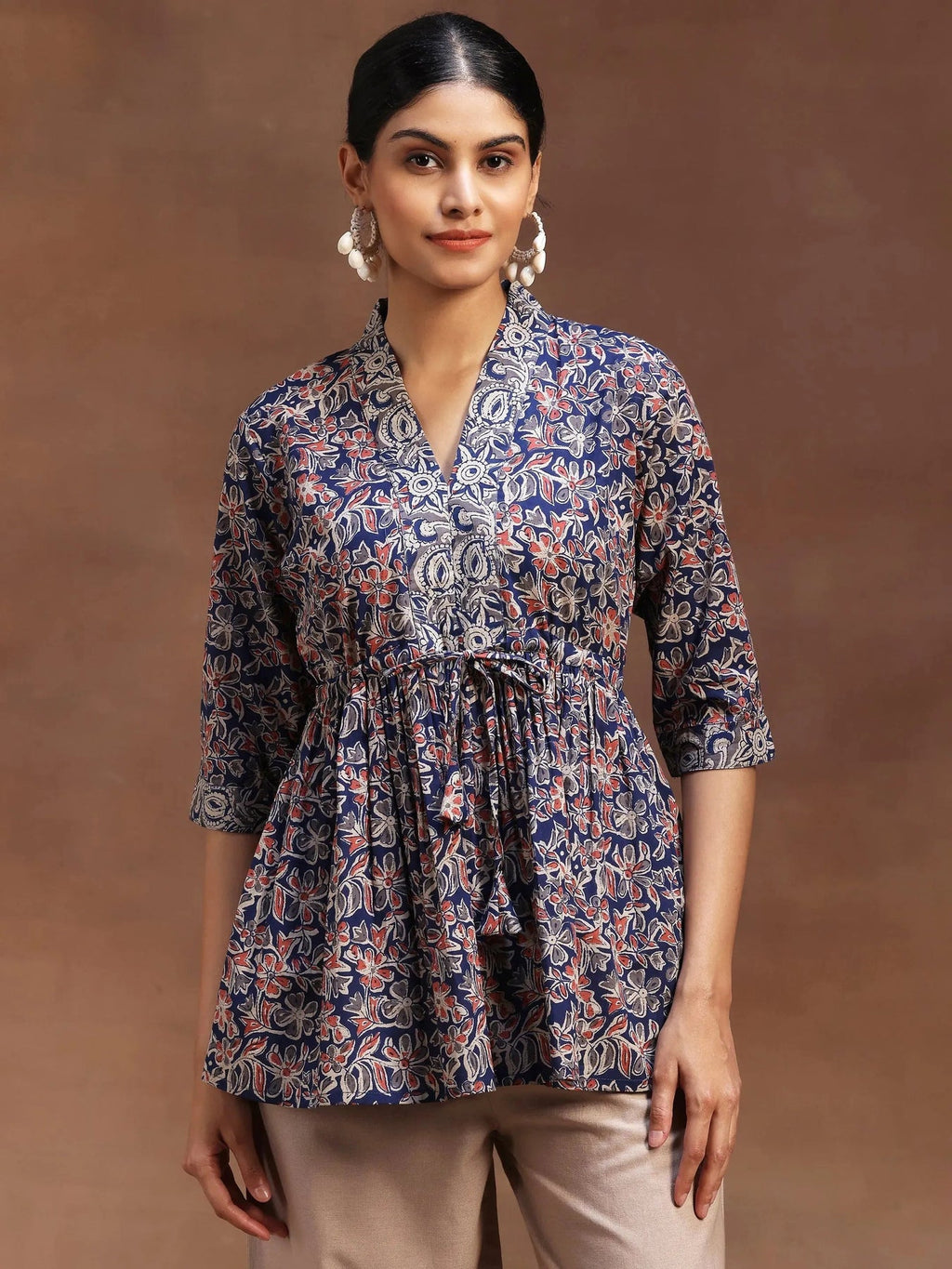 Libas Blue Printed Cotton A-Line Kurti P23