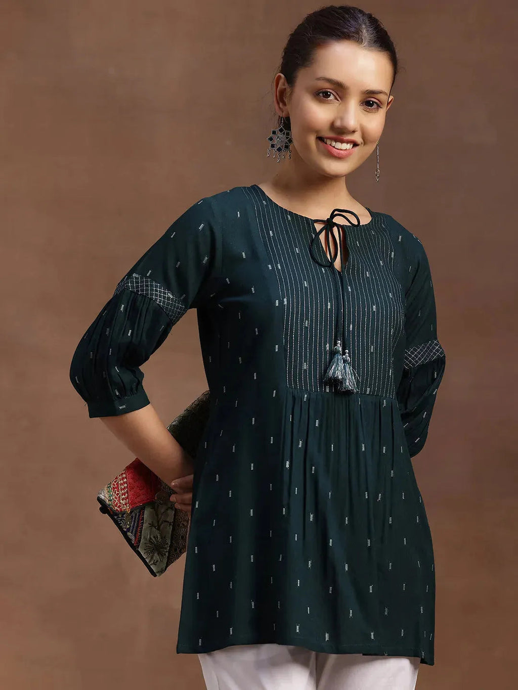 Gerua Green Woven Design A-Line Kurti P23