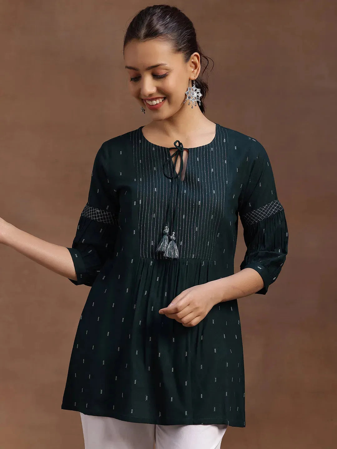 Gerua Green Woven Design A-Line Kurti P23
