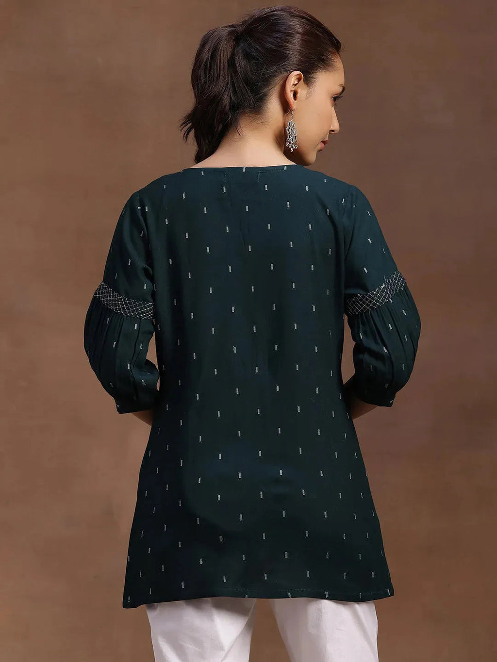 Gerua Green Woven Design A-Line Kurti P23