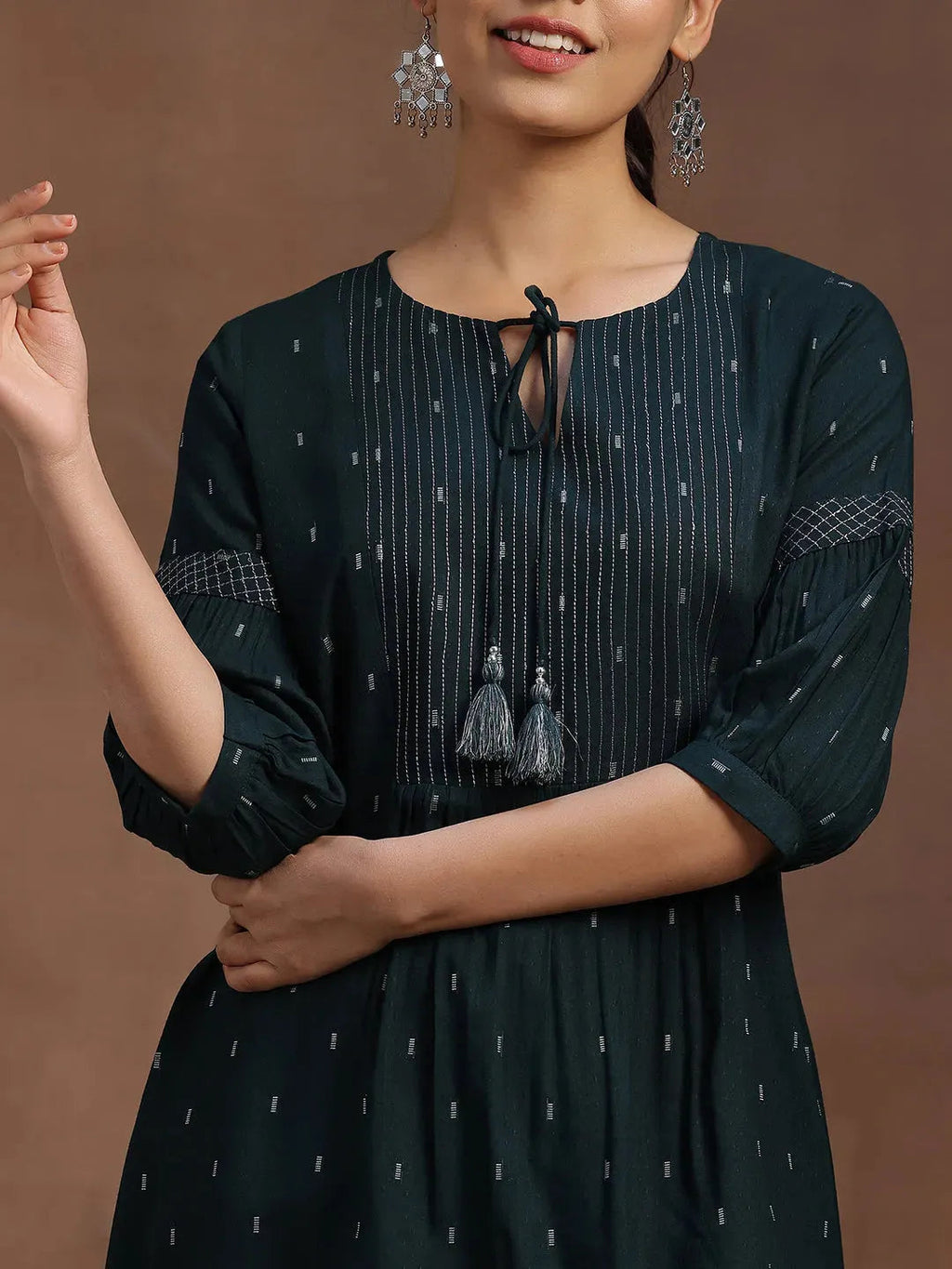 Gerua Green Woven Design A-Line Kurti P23