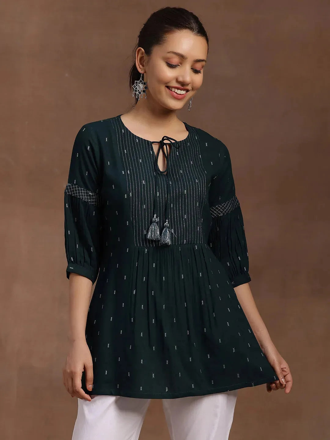 Gerua Green Woven Design A-Line Kurti P23