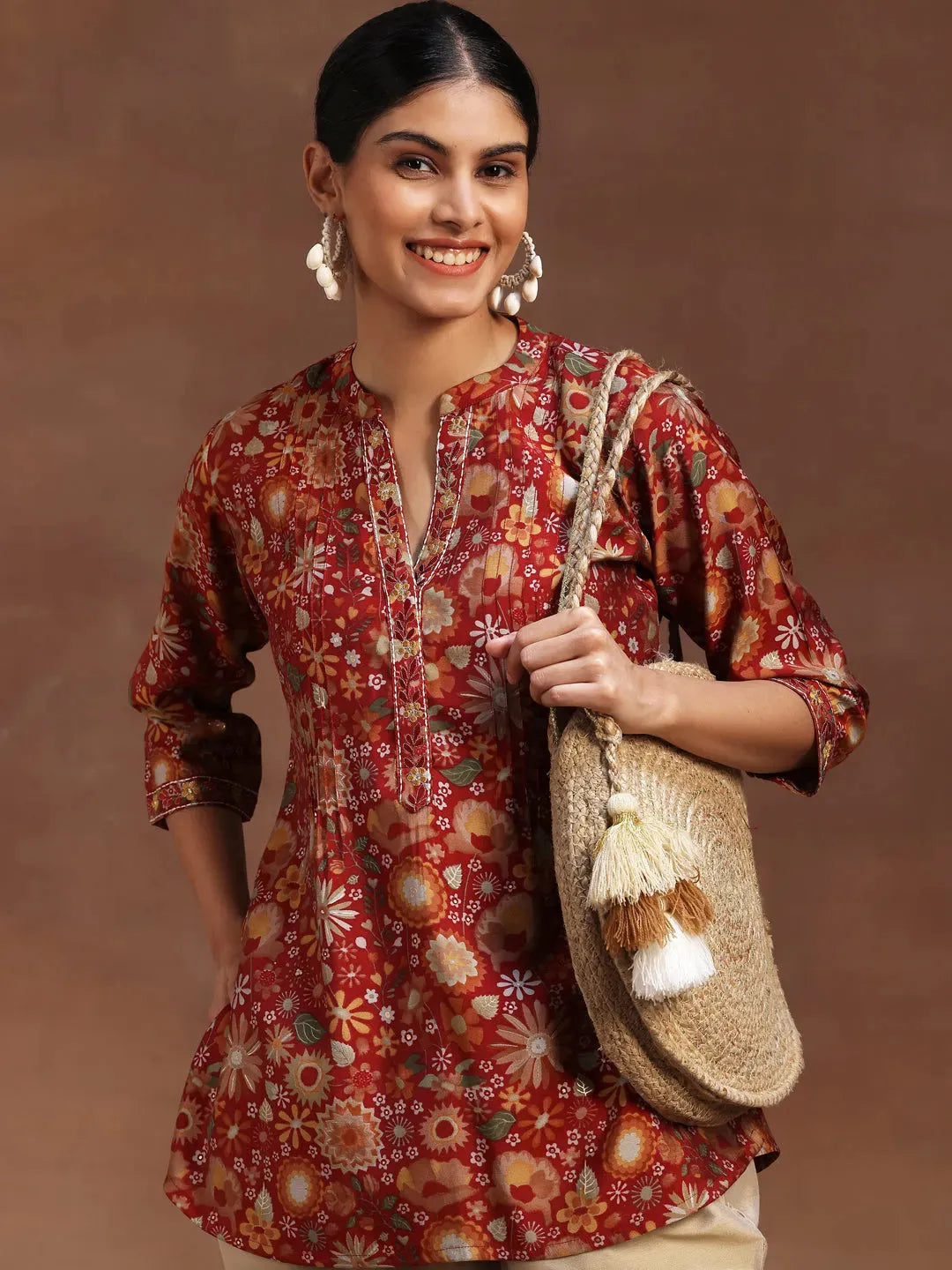 Gerua Red Printed A-Line Kurti P23
