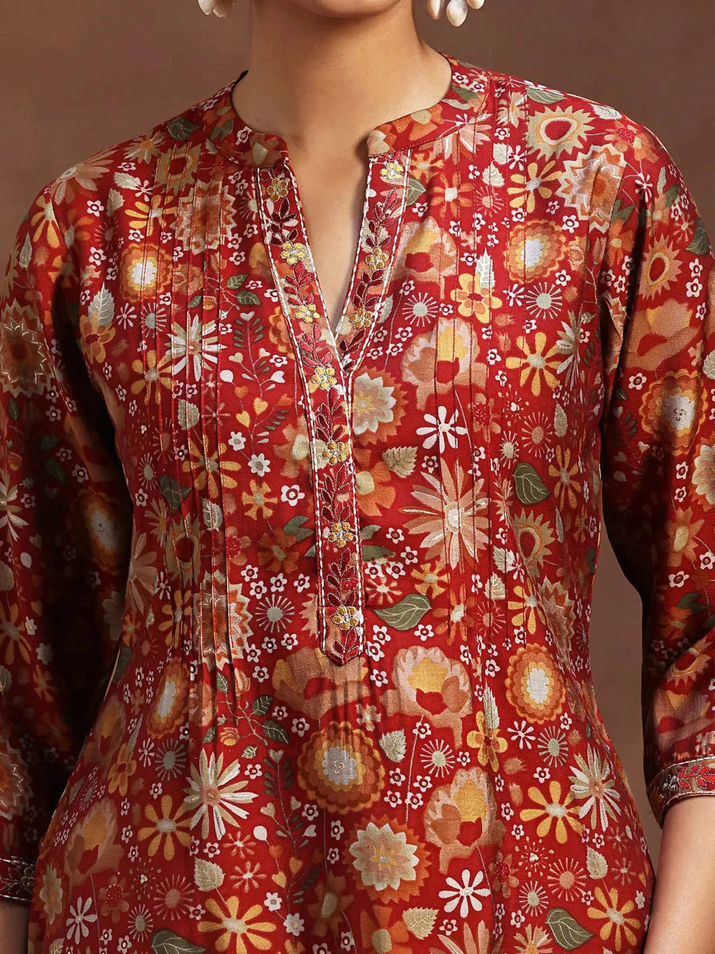 Gerua Red Printed A-Line Kurti P23