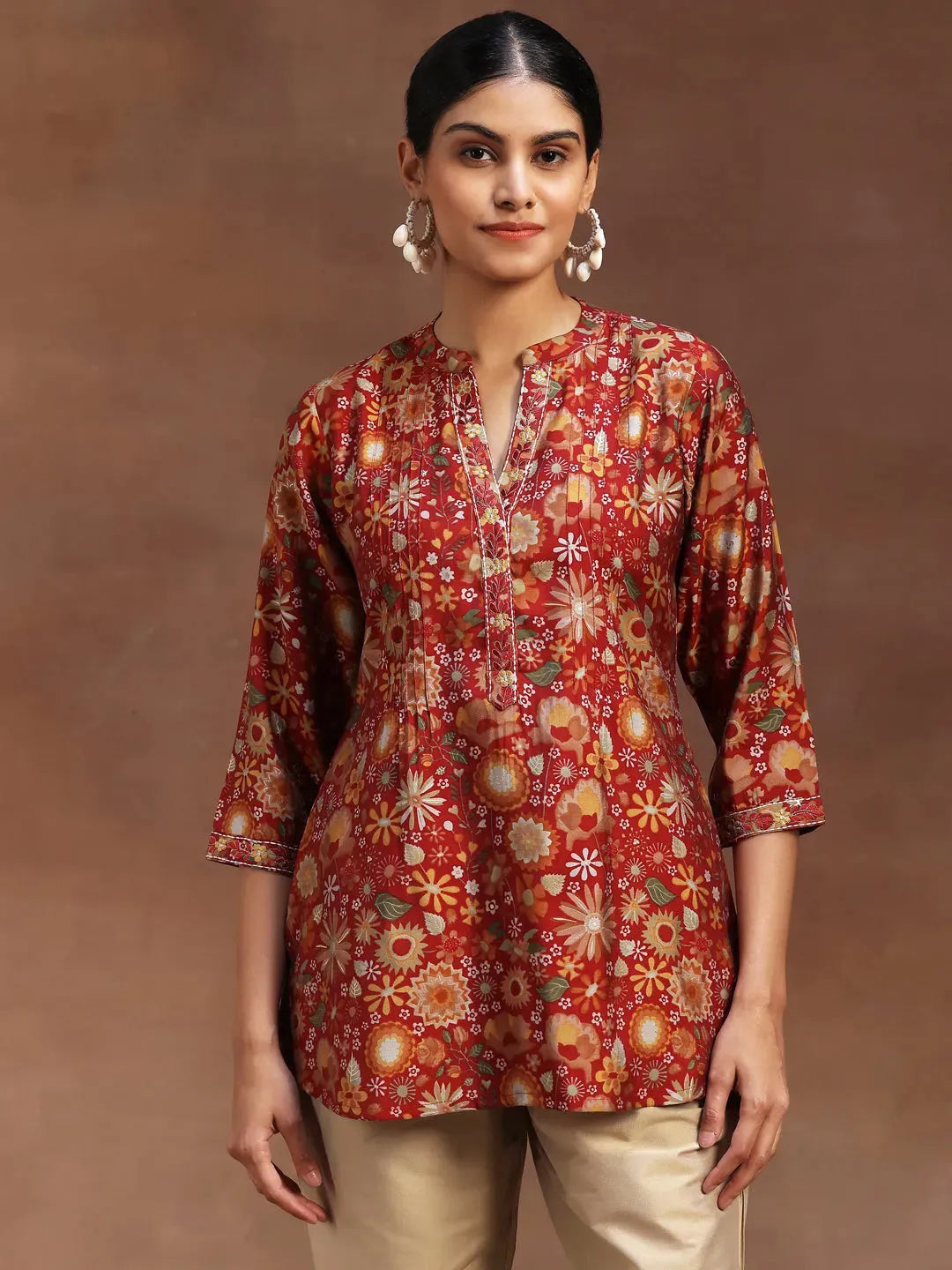Gerua Red Printed A-Line Kurti P23
