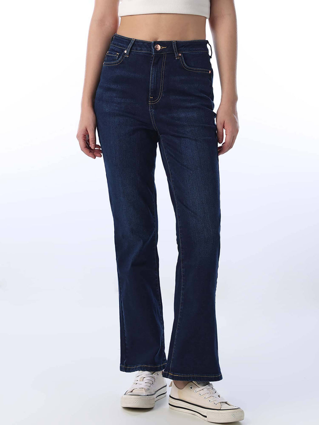 Womens Solid Flared Fit High-Rise Blue Jeans | ST23 - view 1