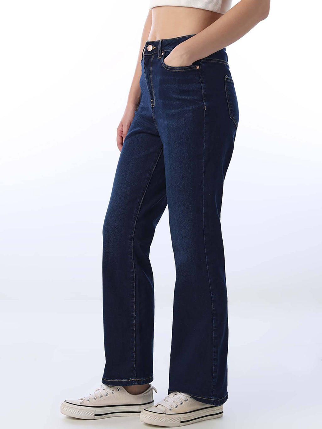 Womens Solid Flared Fit High-Rise Blue Jeans | ST23 - view 4