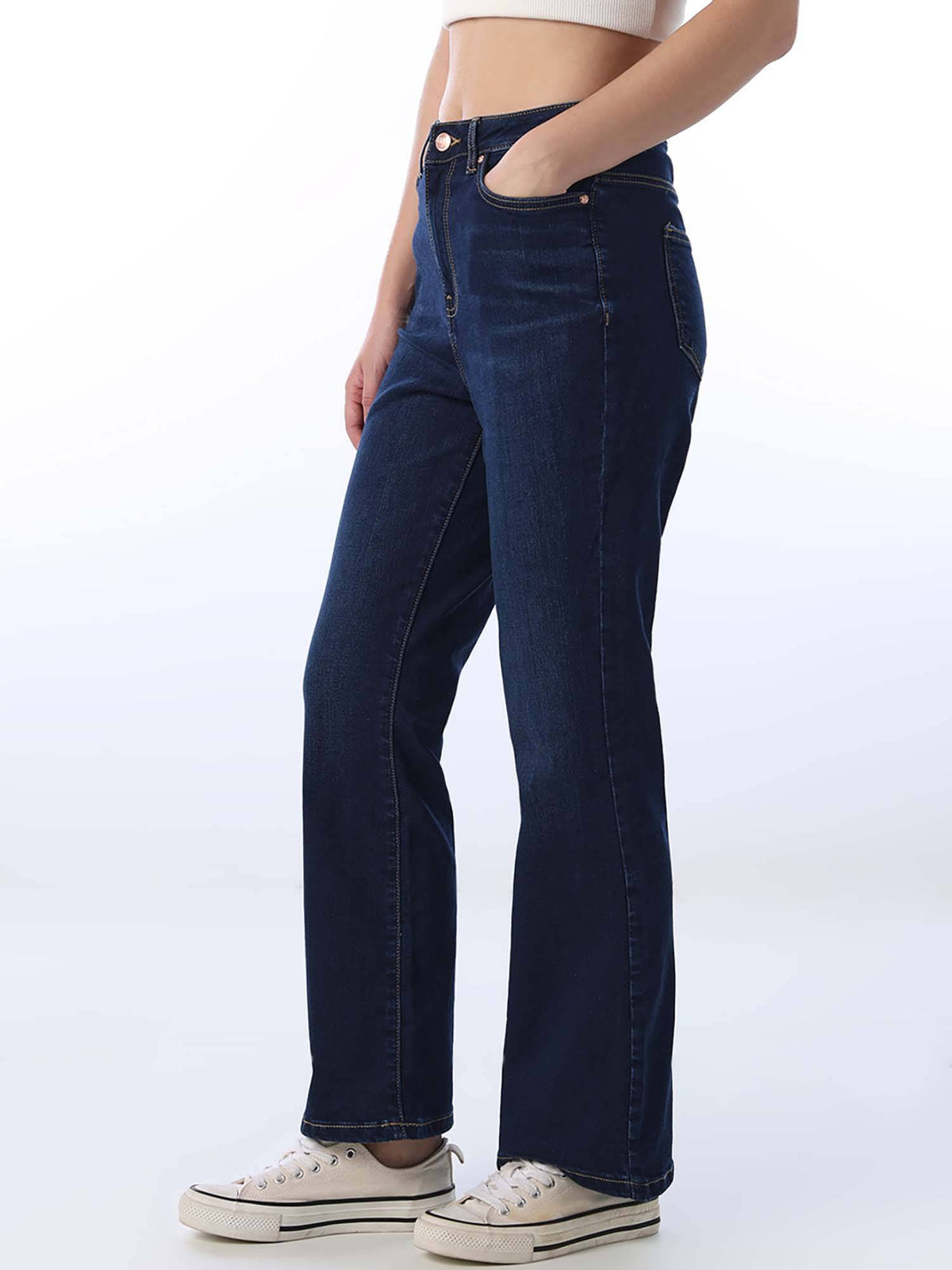 Womens Solid Flared Fit High-Rise Blue Jeans | ST23 - view 4