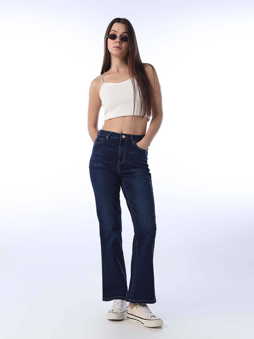 Womens Solid Flared Fit High-Rise Blue Jeans | ST23 - view 6
