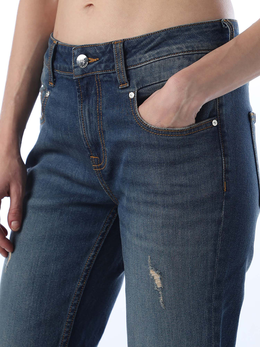 Womens Solid Flared Fit Mid-Rise Blue Jeans | BG78 - view 3