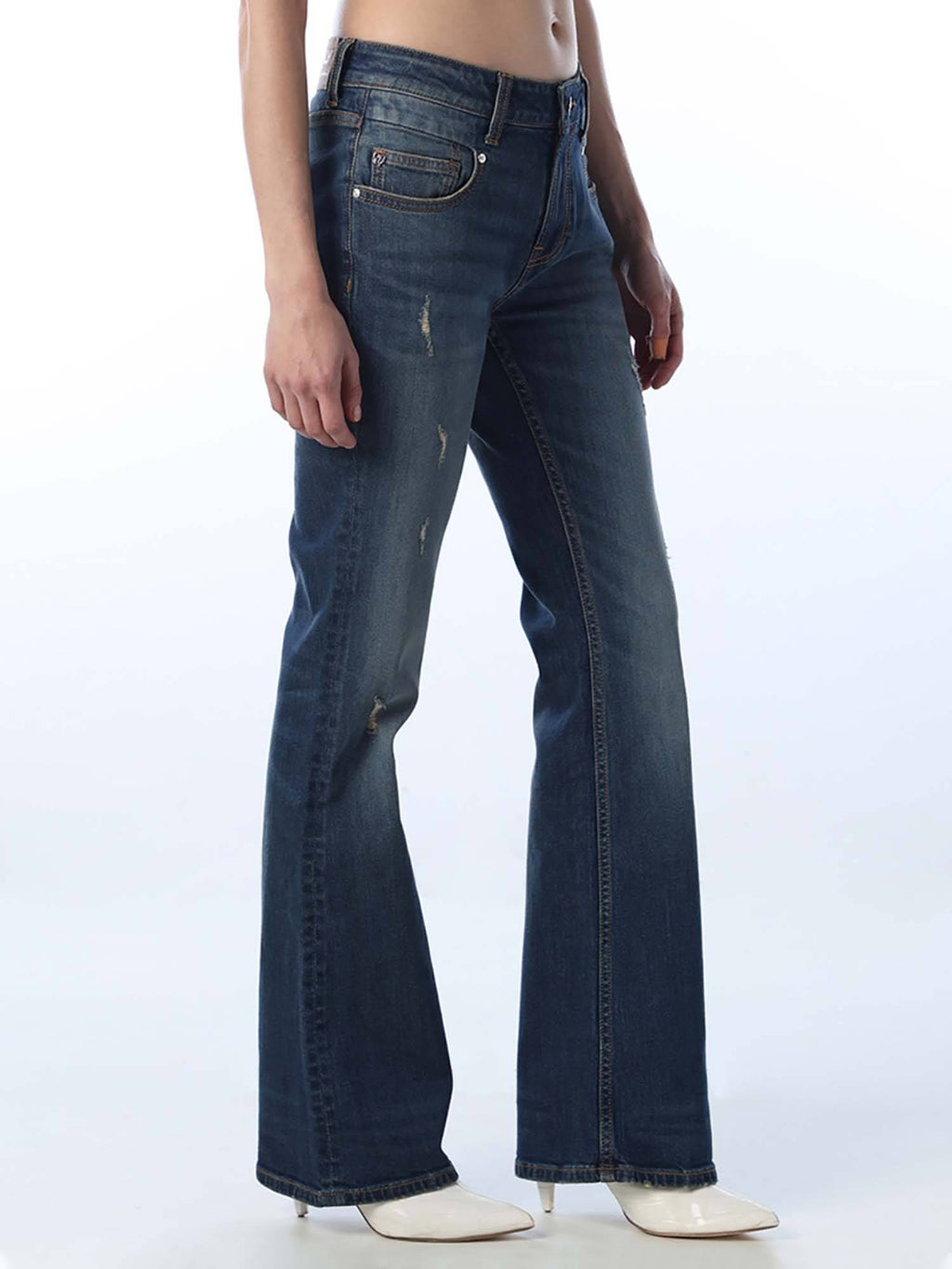 Womens Solid Flared Fit Mid-Rise Blue Jeans | BG78 - view 4