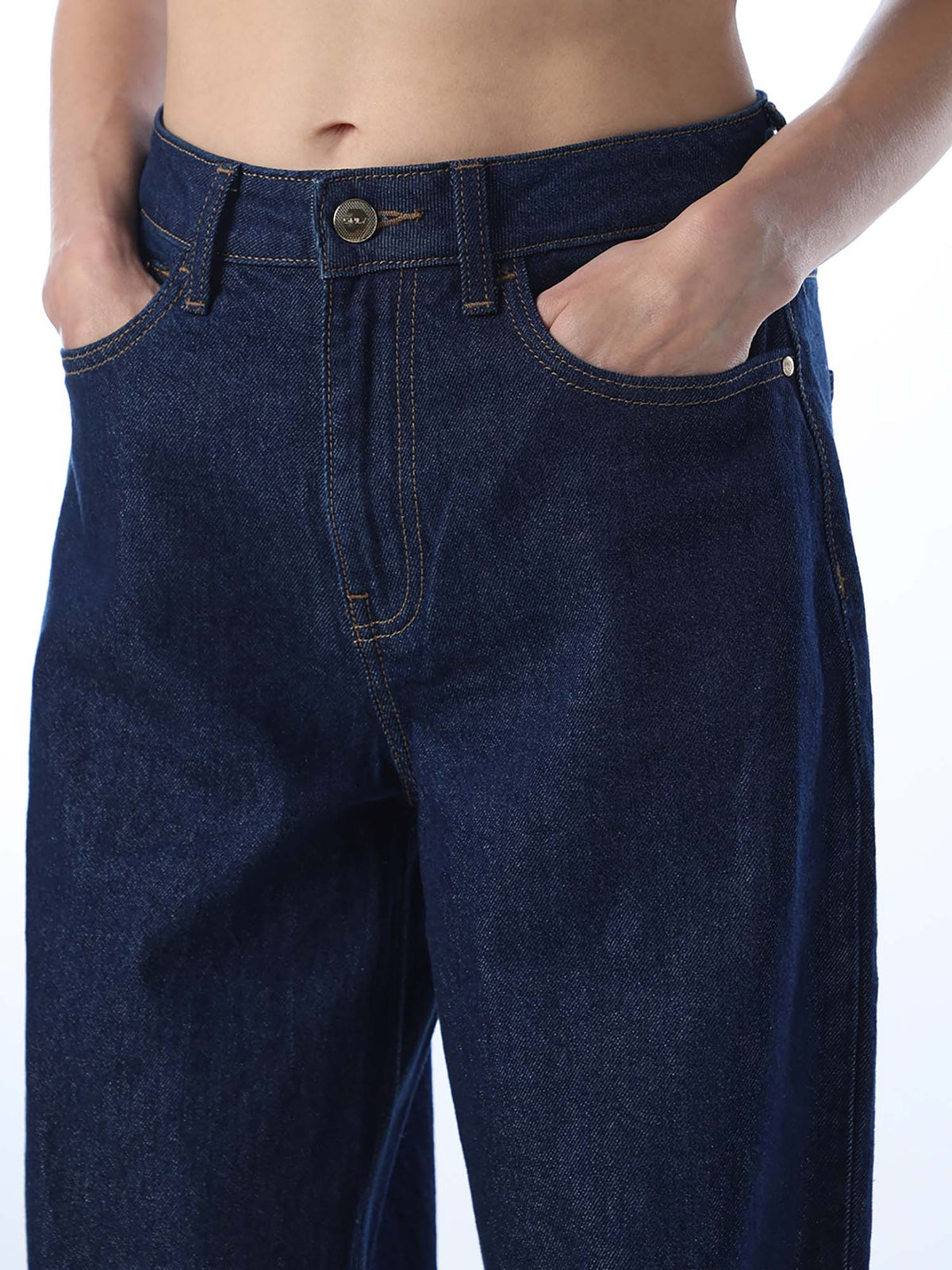 Womens Solid Straight Fit High-Rise Blue Jeans | O24 - view 3