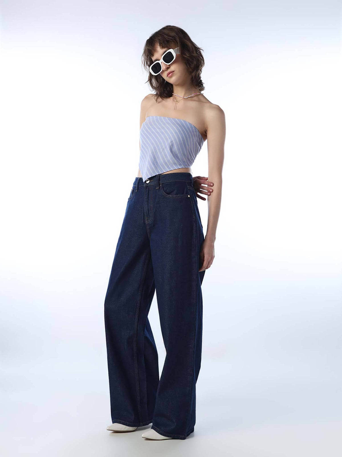 Womens Solid Straight Fit High-Rise Blue Jeans | O24 - view 6