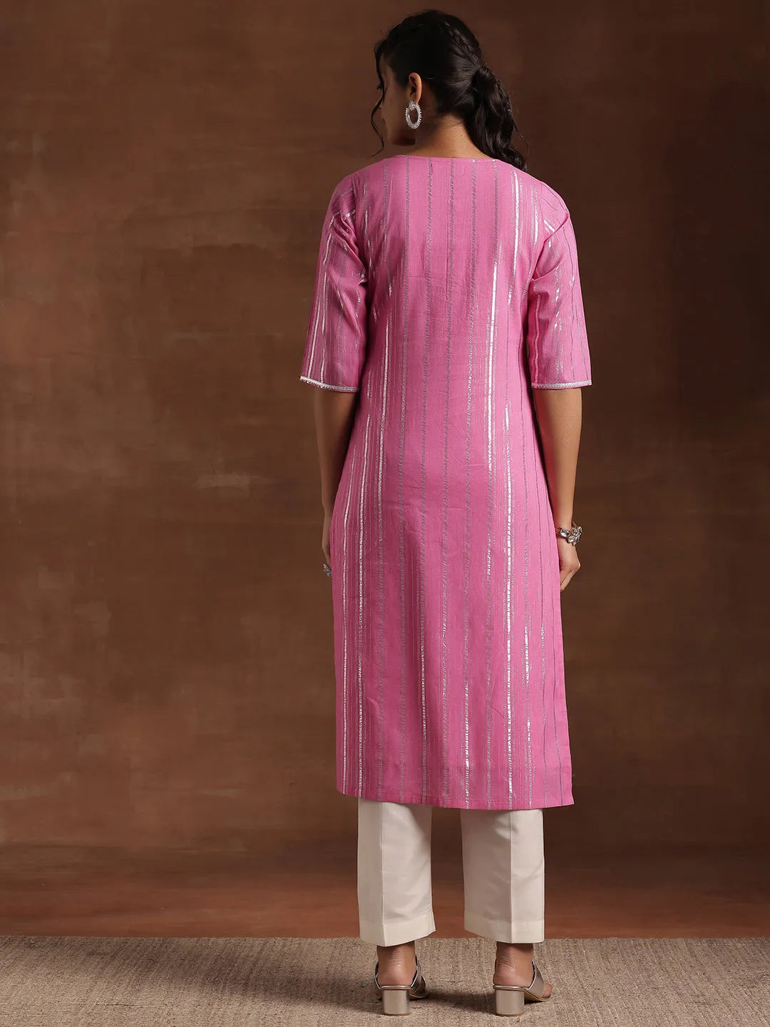 Gerua Pink Woven Design Cotton Blend Straight Kurta