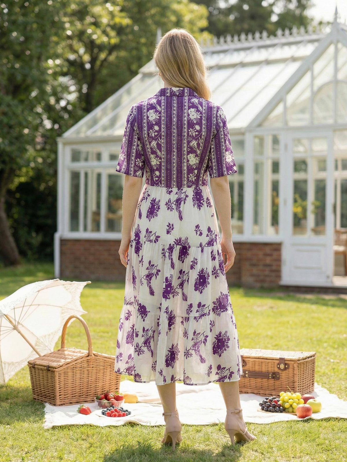 White Printed Fit and Flare Midi Dress with Jacket | D56 - view 2