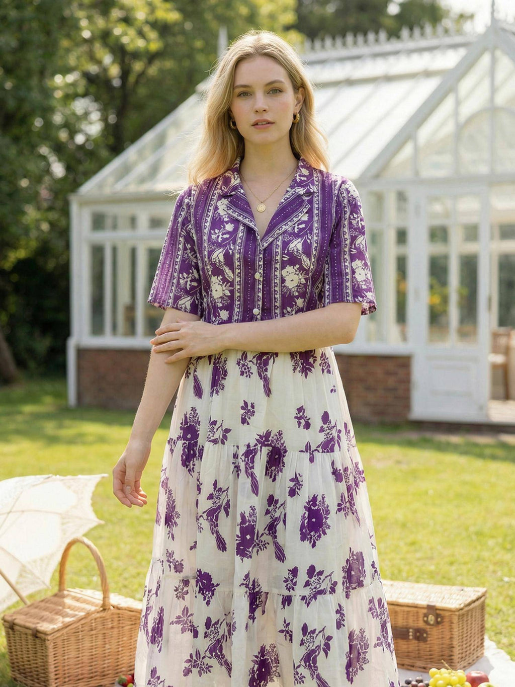 White Printed Fit and Flare Midi Dress with Jacket | D56 - view 5
