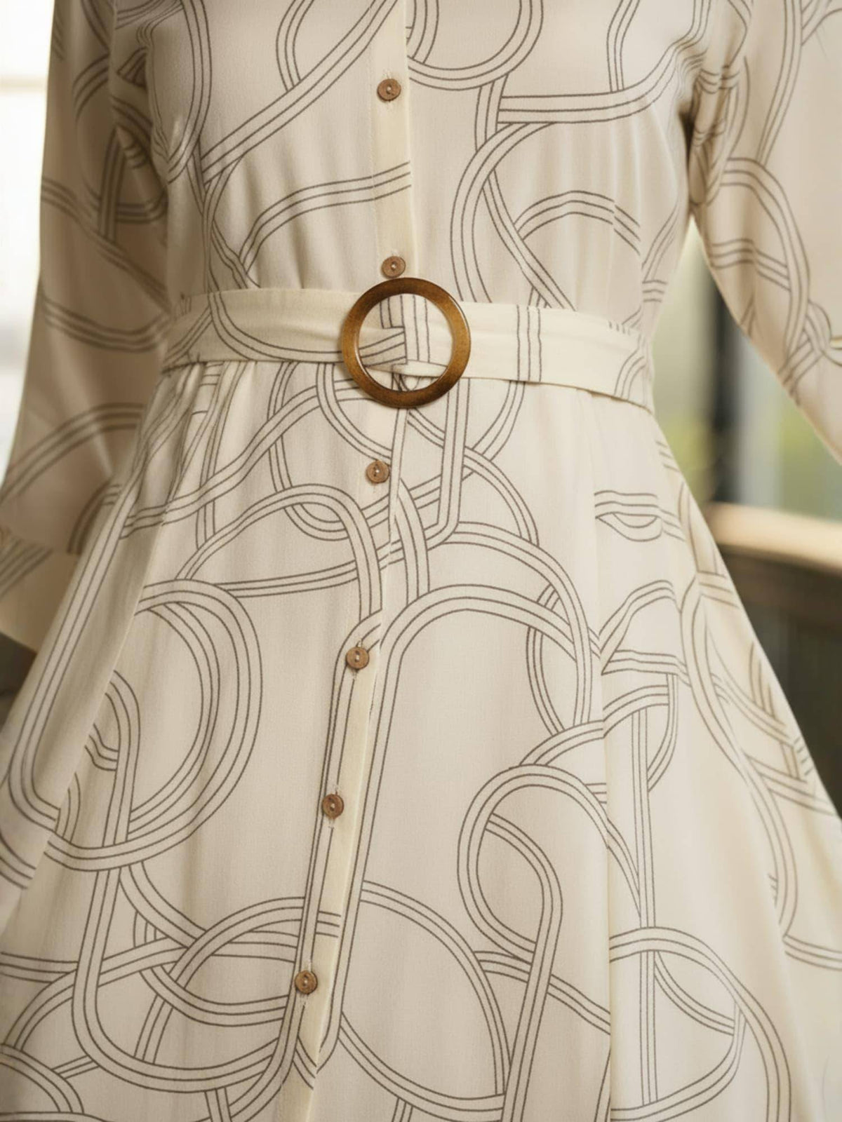 Off White Rayon Printed Fit and Flare Midi Dress with Belt | D56 - view 3
