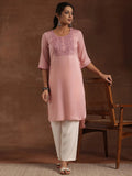 Gerua Peach Yoke Design Polyester Straight Kurta