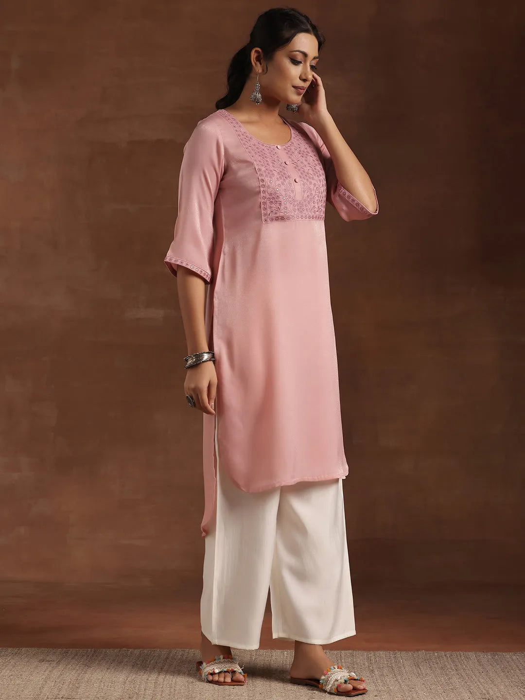 Gerua Peach Yoke Design Polyester Straight Kurta