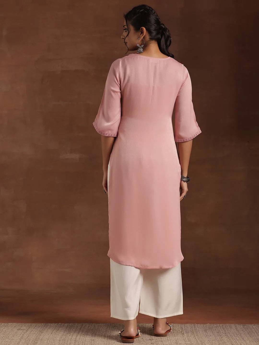 Gerua Peach Yoke Design Polyester Straight Kurta