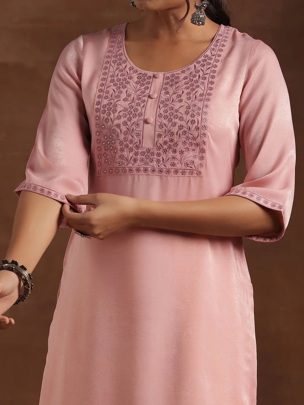Gerua Peach Yoke Design Polyester Straight Kurta