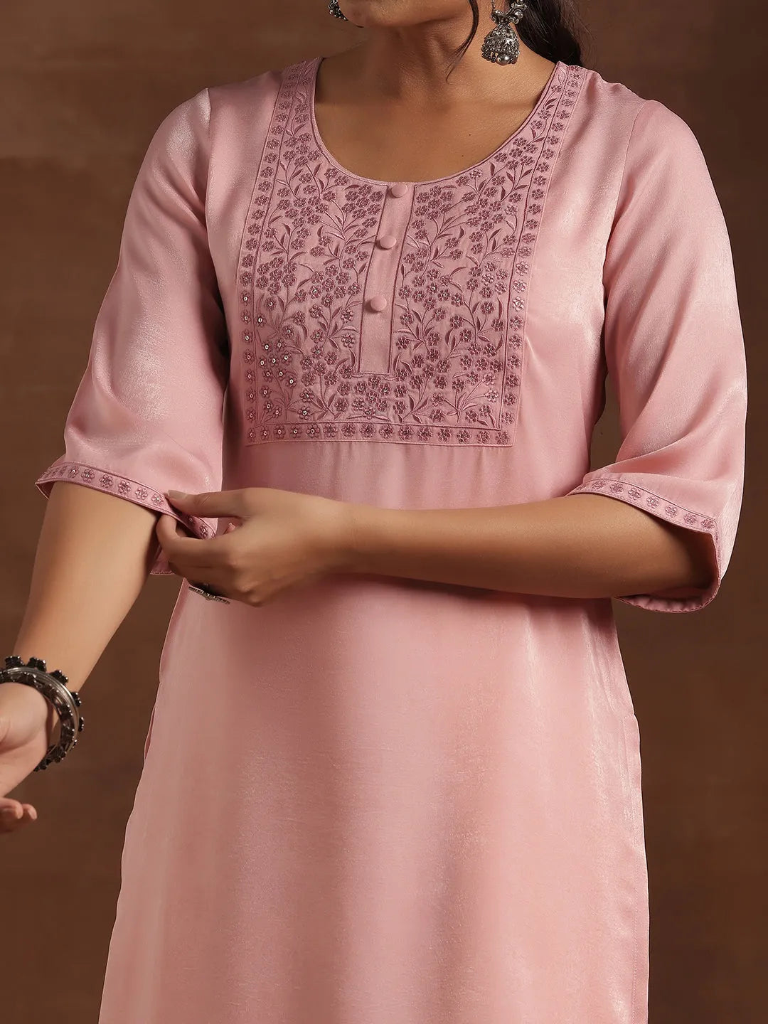 Gerua Peach Yoke Design Polyester Straight Kurta