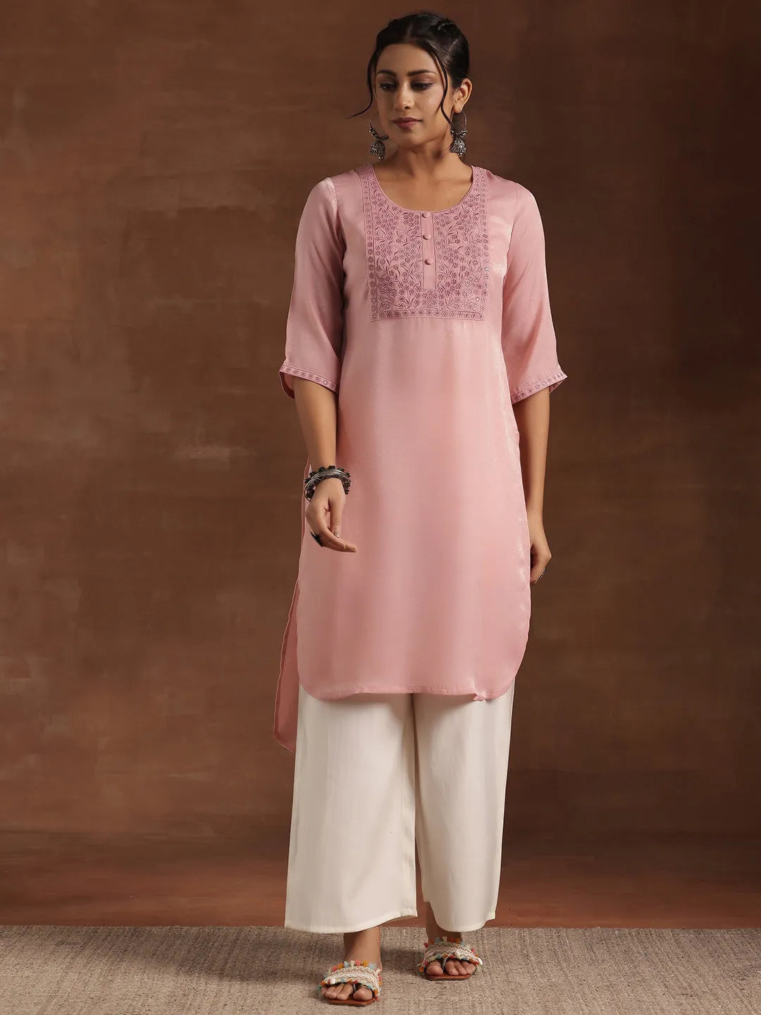 Gerua Peach Yoke Design Polyester Straight Kurta