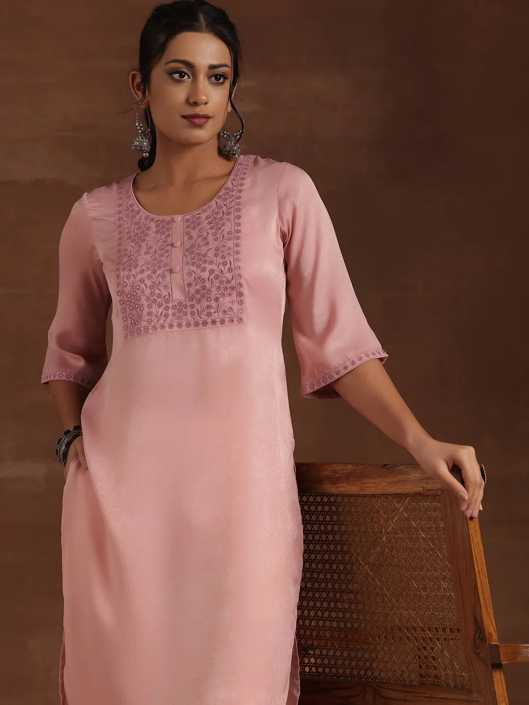 Gerua Peach Yoke Design Polyester Straight Kurta