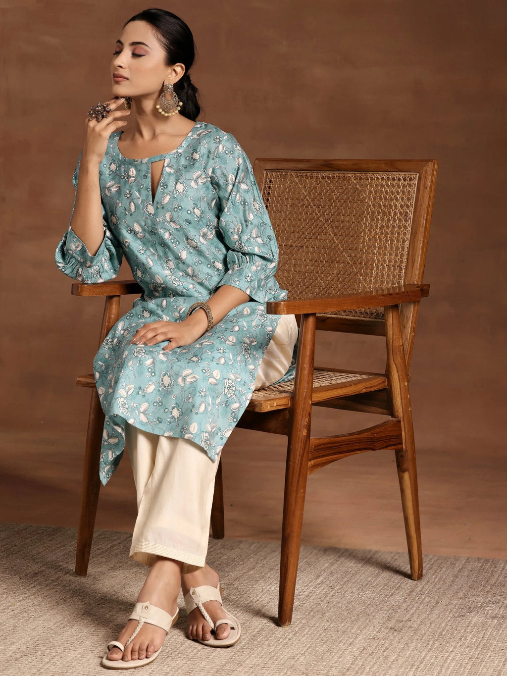 Gerua Blue Printed Silk Straight Kurta