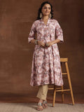 Gerua Pink Printed Cotton Blend A-Line Kurta