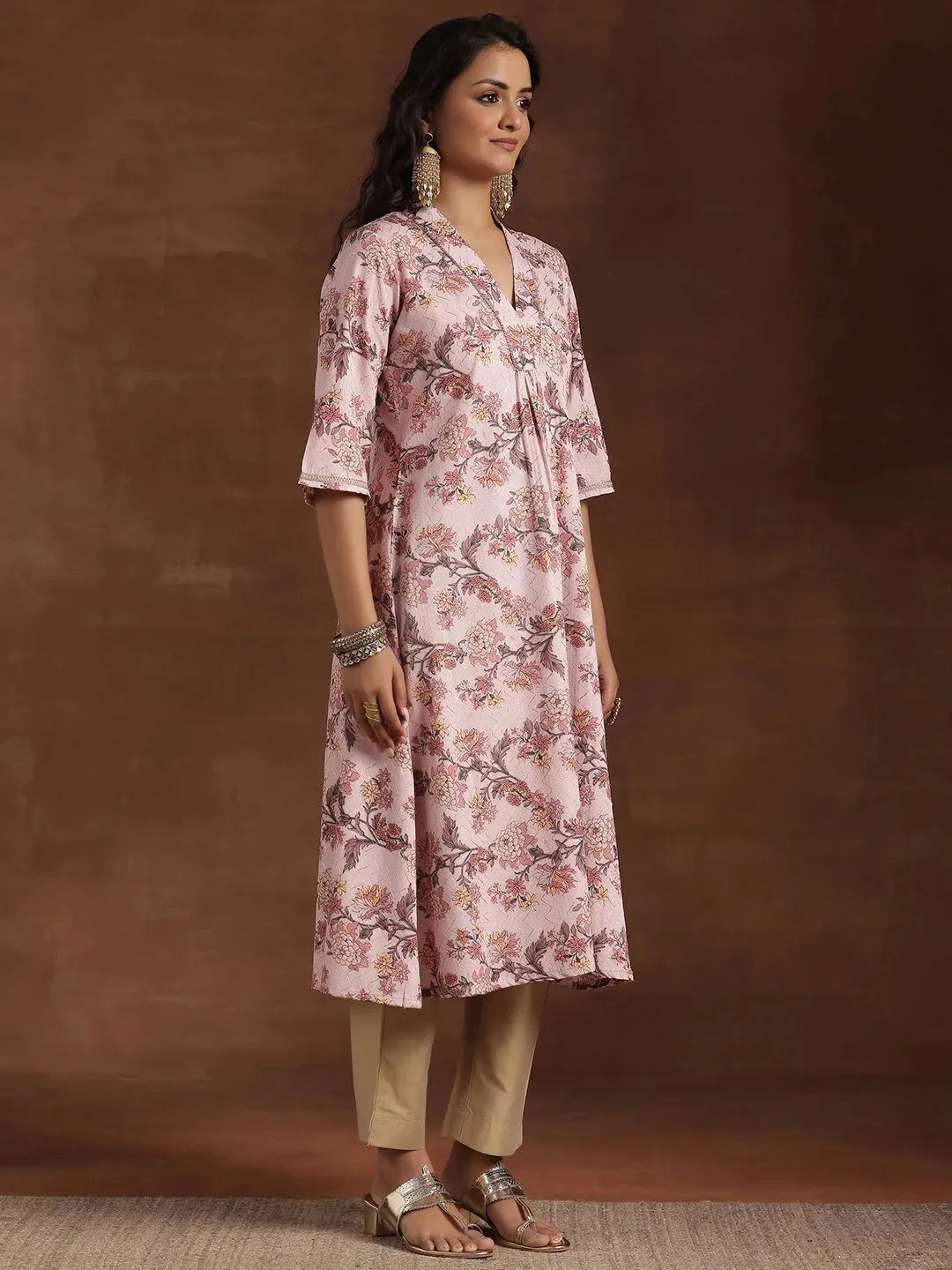Gerua Pink Printed Cotton Blend A-Line Kurta