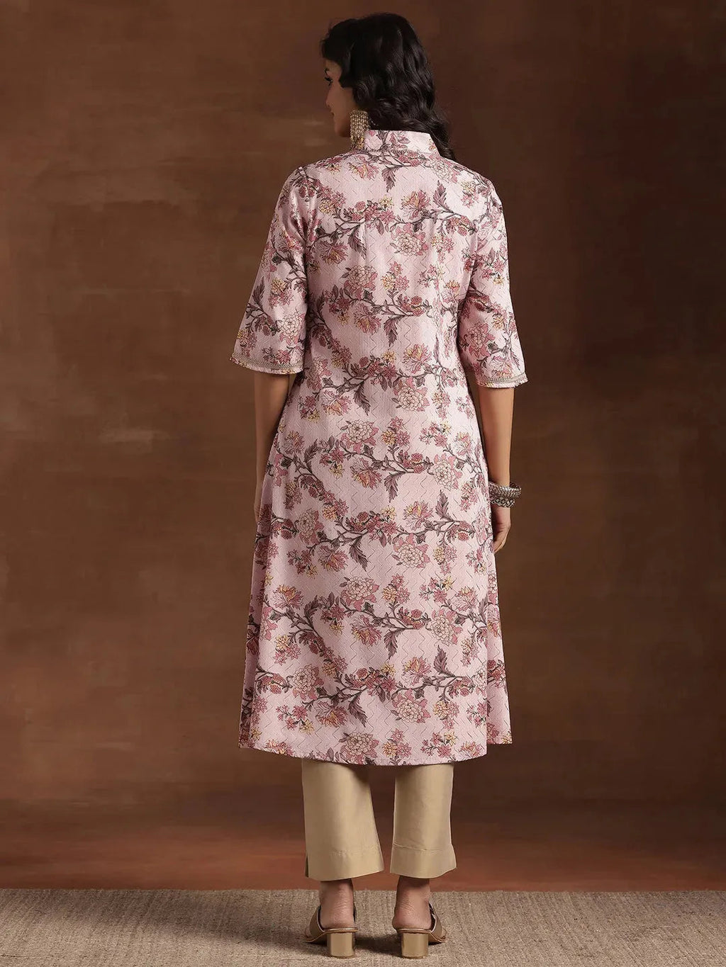 Gerua Pink Printed Cotton Blend A-Line Kurta