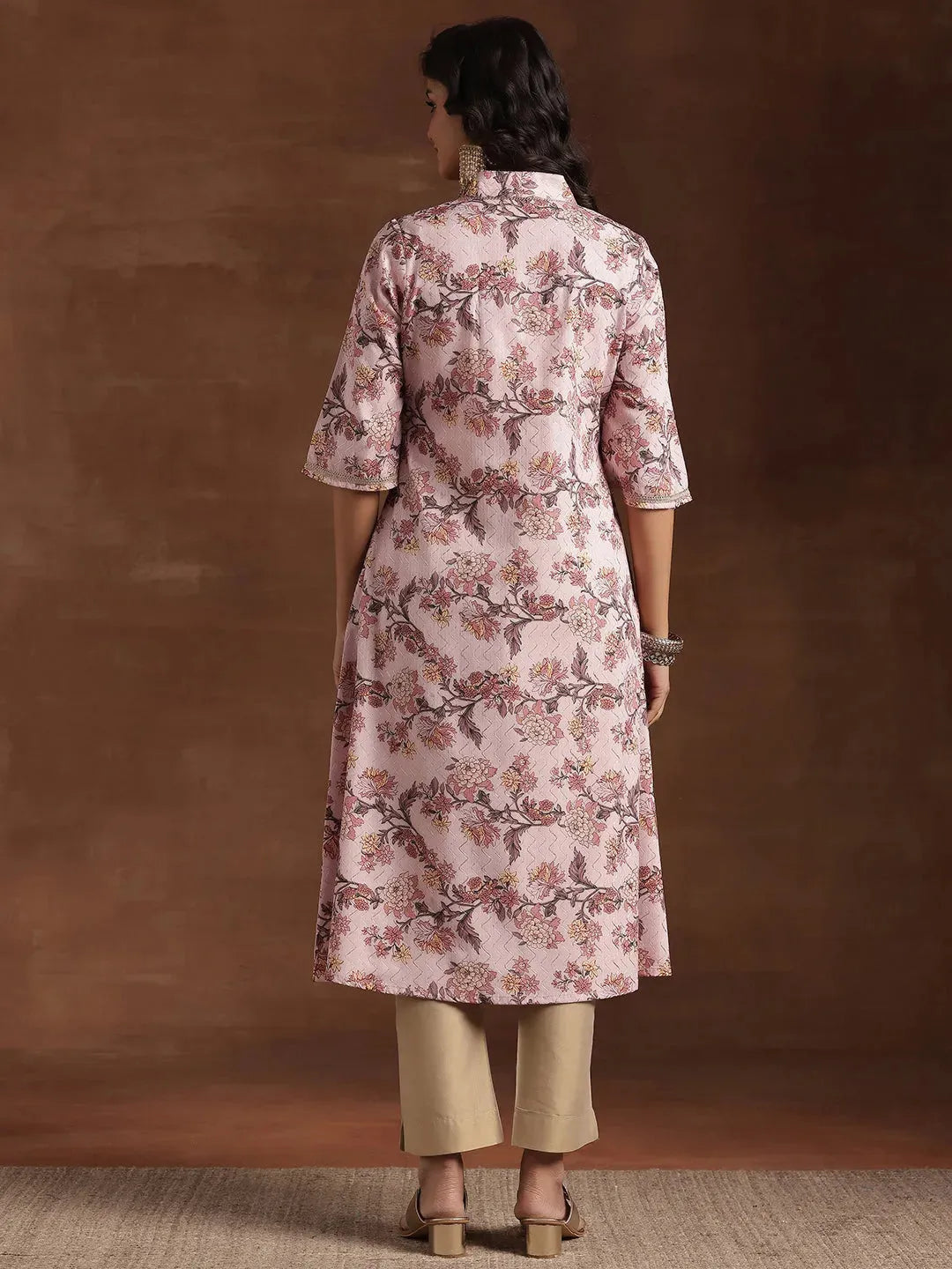 Gerua Pink Printed Cotton Blend A-Line Kurta
